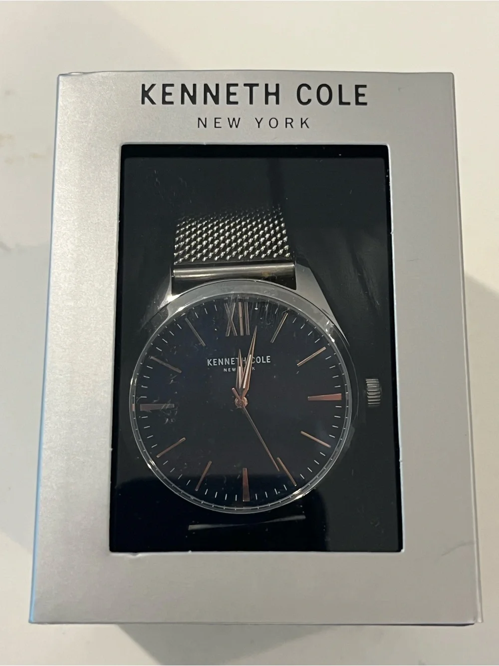 Kenneth Cole Blue Dial Silver Mesh Bracelet Men's Watch 44mm Quartz NWT
